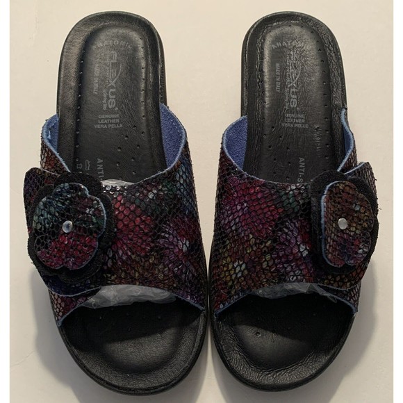 Flexus Anatomic Anti Shock Vera Pelle Rosette Leather Sz 5.5 Italian Sandal - Picture 2 of 7